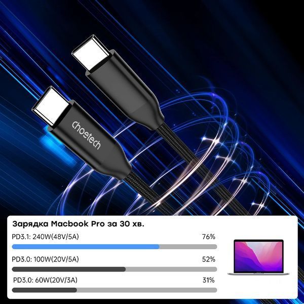 Choetech XCC-1036 2м Black USB-C to USB-C PD3.1 Кабель FRT-00099 фото