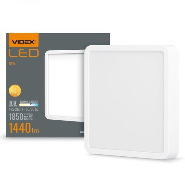 VIDEX 18W 5000K 220V LED світильник накладний квадрат FRT-00052 фото