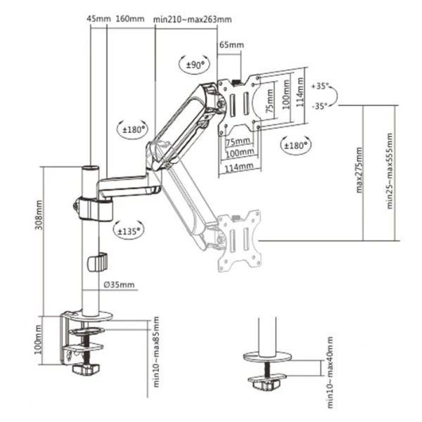 Gembird MA-DA1P-01 17-32" 9 кг Кронштейн для монітора FRT-48794 фото