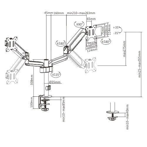 Gembird MA-DA2P-01 17-32" 9 кг Кронштейн для монітора FRT-51406 фото