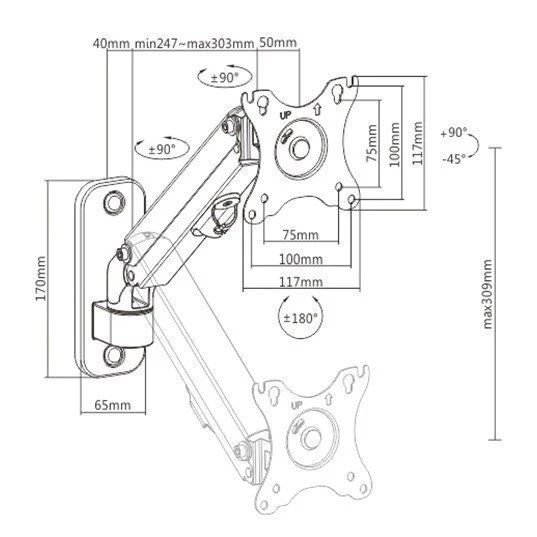 Gembird MA-WA1-01 17-27" 7кг Кронштейн для монітора FRT-94824 фото
