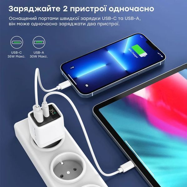 Choetech PD6052 White PD35W GAN A+C Адаптер FRT-93029 фото
