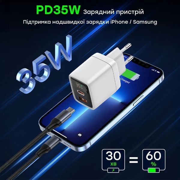 Choetech PD6052 White PD35W GAN A+C Адаптер FRT-93029 фото